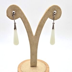 White Chalcedony Earrings Gemstone Plan Drops Earrings Silver Dangle Earrings